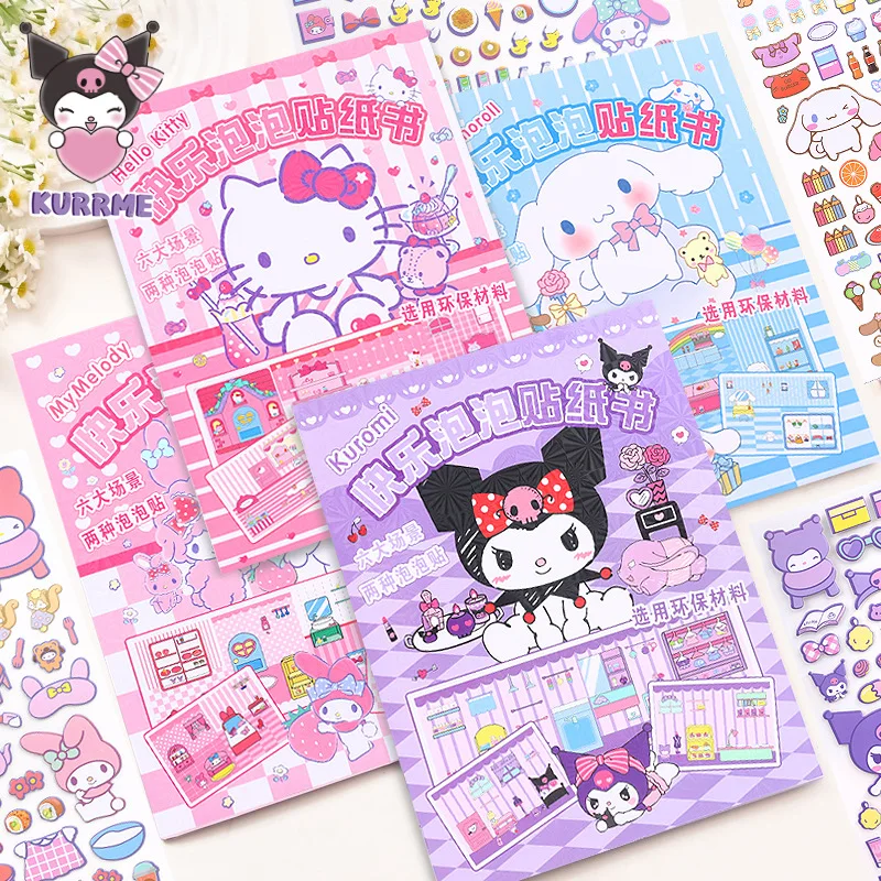 

Kuromi Sticker Cute Sanrio Student Happy Bubble Sticker Books Wear Creative Scene Material Hello Kitty Quiet Book DIY Kids Toys