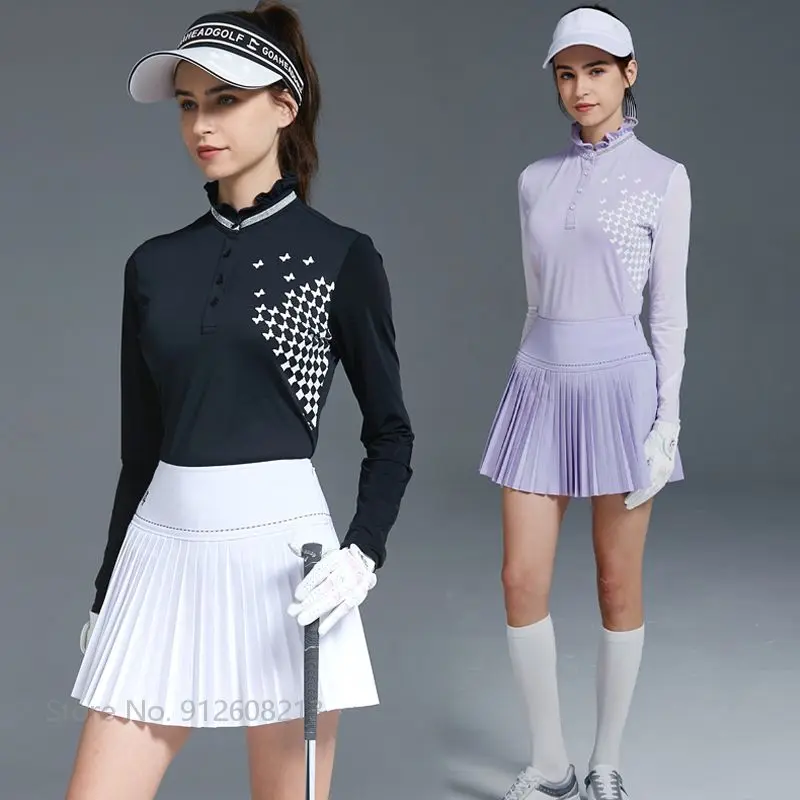

Swan Love Golf Ladies Long Sleeve Sunscreen Shirt Ice Silk Tops Women Slim Pleated Skirt Short Skirt Golf Clothing Set S-XXL