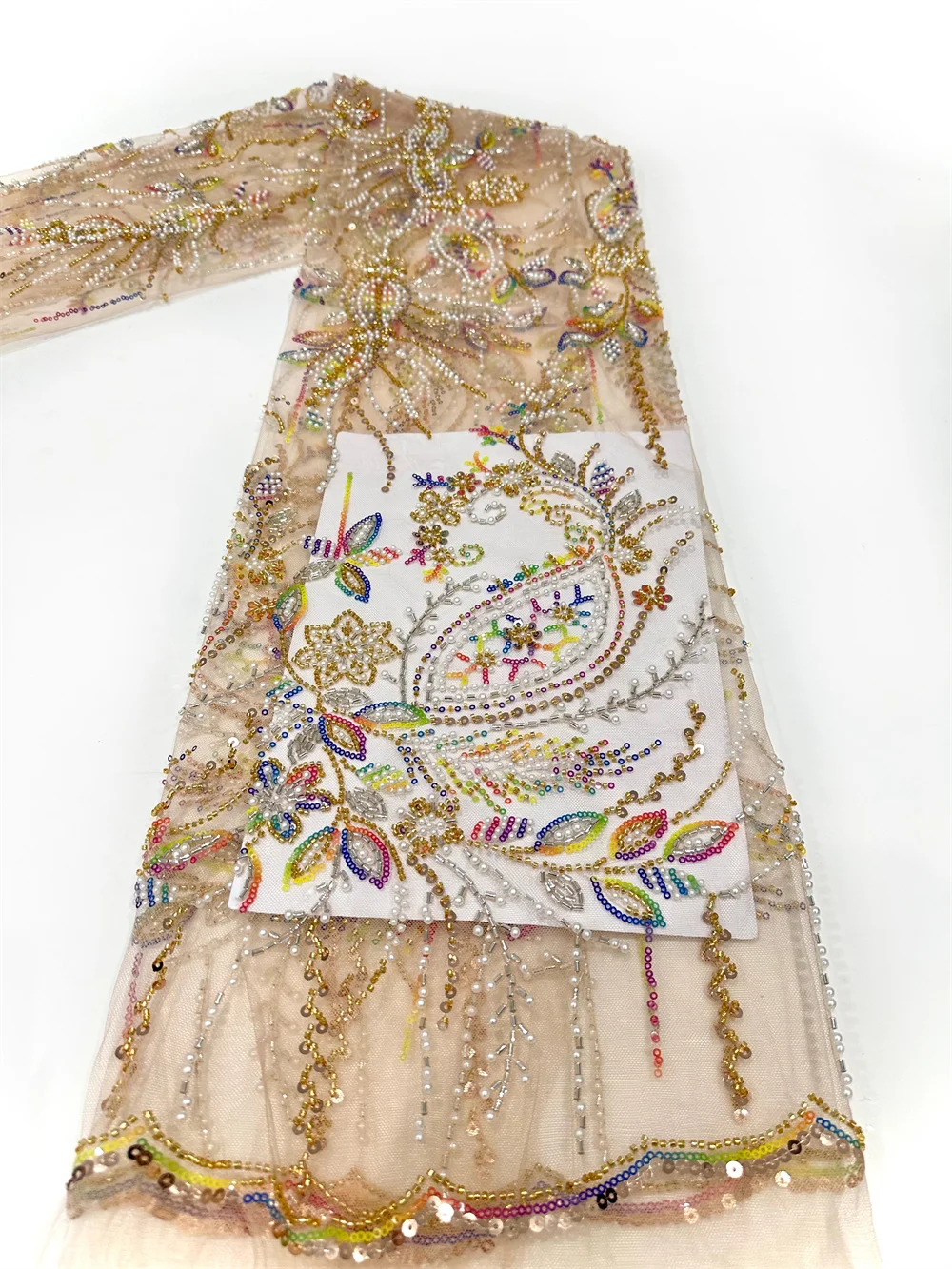 Новейшая африканская сетчатая кружевная ткань 2024 5 ярдов вышитая бисером