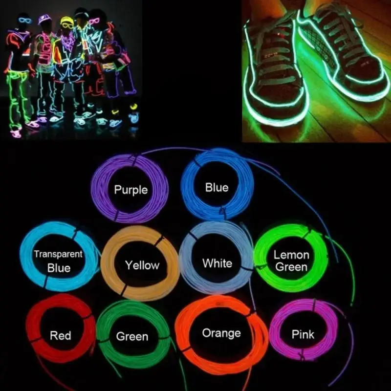 

Mini DC3V Flexible Neon Light Glow EL Wire Rope tape Cable Strip LED Neon Lights Shoes Clothing Car waterproof LEd Strip