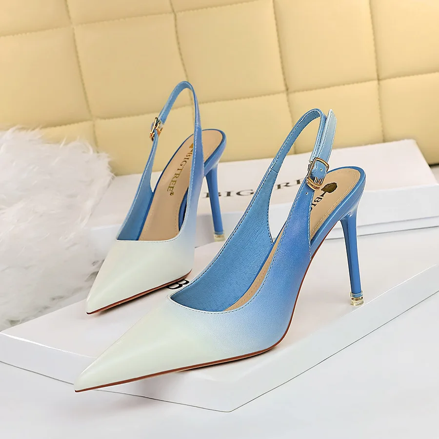 

Gradient Women Pumps Bigtree Shoes Shallow Pointed Toe Slingback Sandals Sexy Party Shoes Lady Summer Wedding Shoes Big Size 43