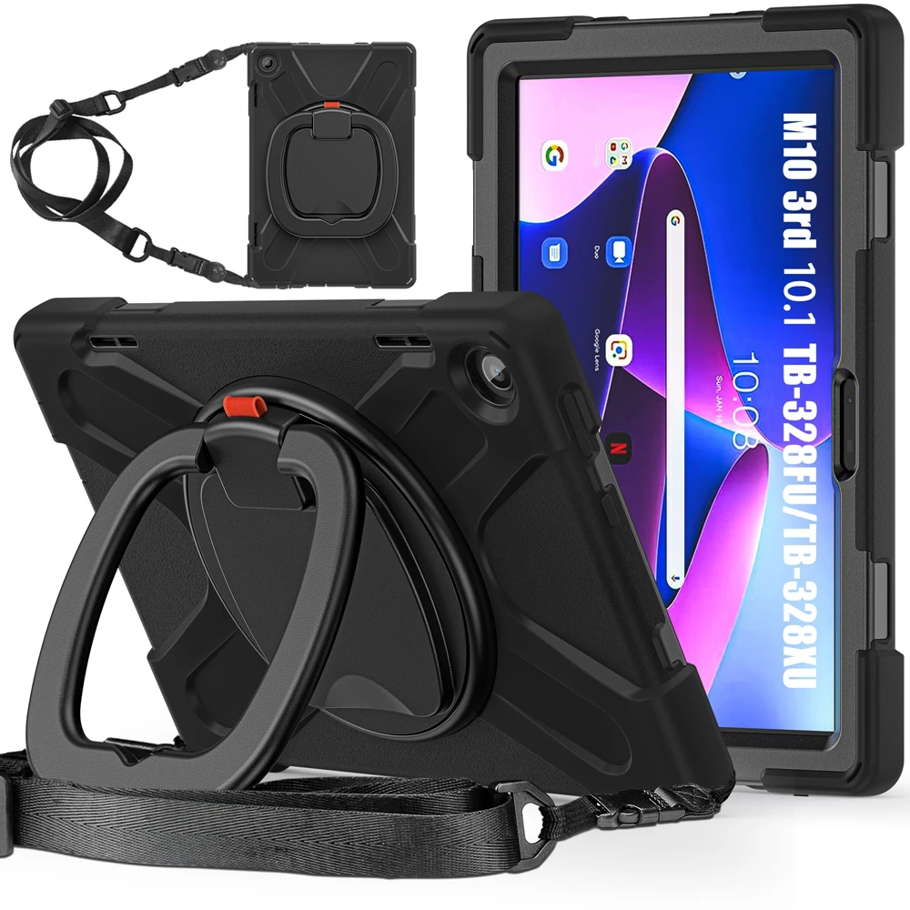 

Shockproof Kid Safe Pull Ring Stand Shoulder Strap Tablet Cover For Lenovo Tab M10 3rd Gen 2022 10.1 inch TB-328FU TB-328XU Case