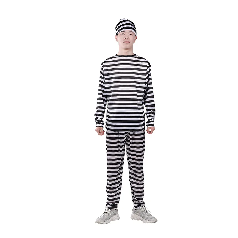 

2022 New Halloween Prisoner Cosplay Costumes for Kids Stripe Horror Carnival Costumes Fancy Party Girl Boy Role Play Clothes