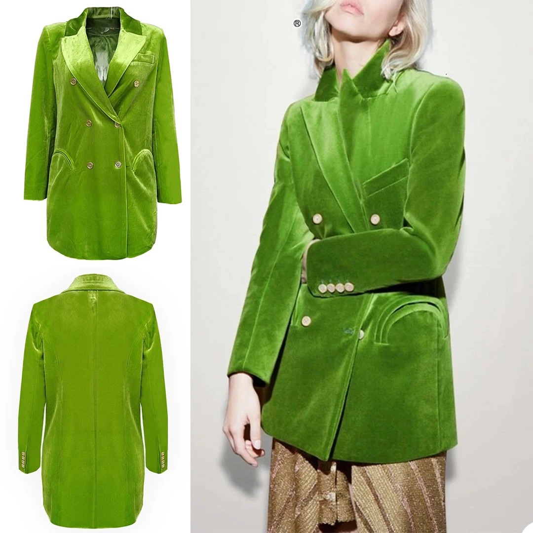 Grass Green Lady Blazer One Piece Double Breasted Jacket Velvet High-end Formal Party Coat Custom Made пиджак женский