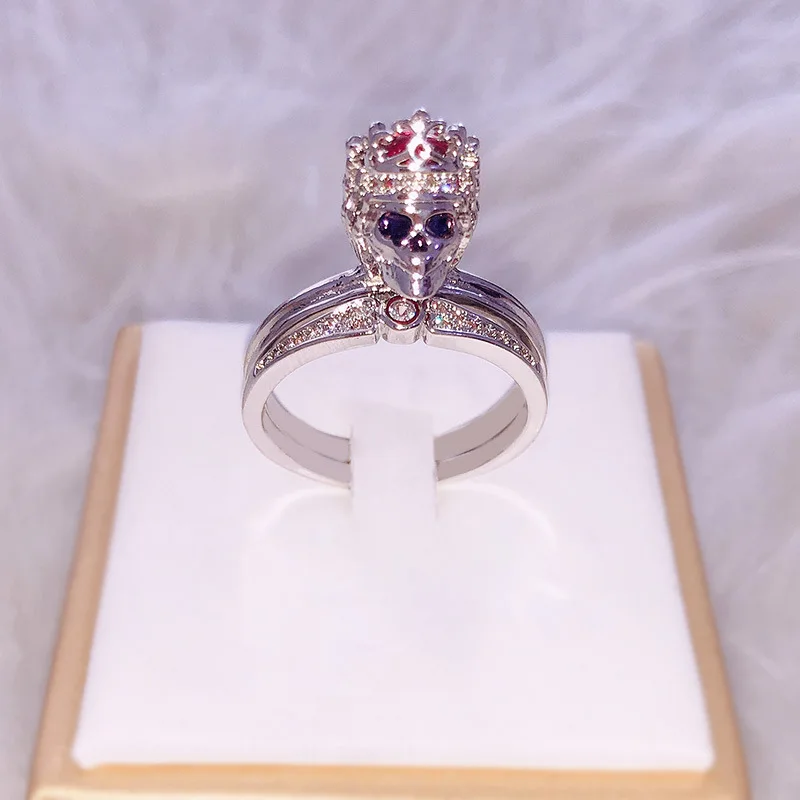 

Exquisite Crown Skull Red Crystal Ring Fashionable Punk Style Women's