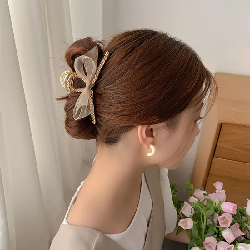 

Корейский Элегантный сетчатый зажим для волос с бантом для женщин и девушек заколка для волос большие зажимы для волос зажим для волос с аку...