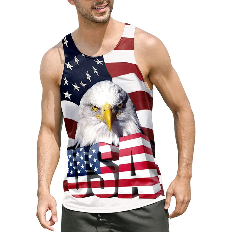 

Майка мужская с рисунком национального флага США и орла, спортивная одежда, жилет для баскетбола с 3D принтом, модная уличная майка в стиле Харадзюку, лето