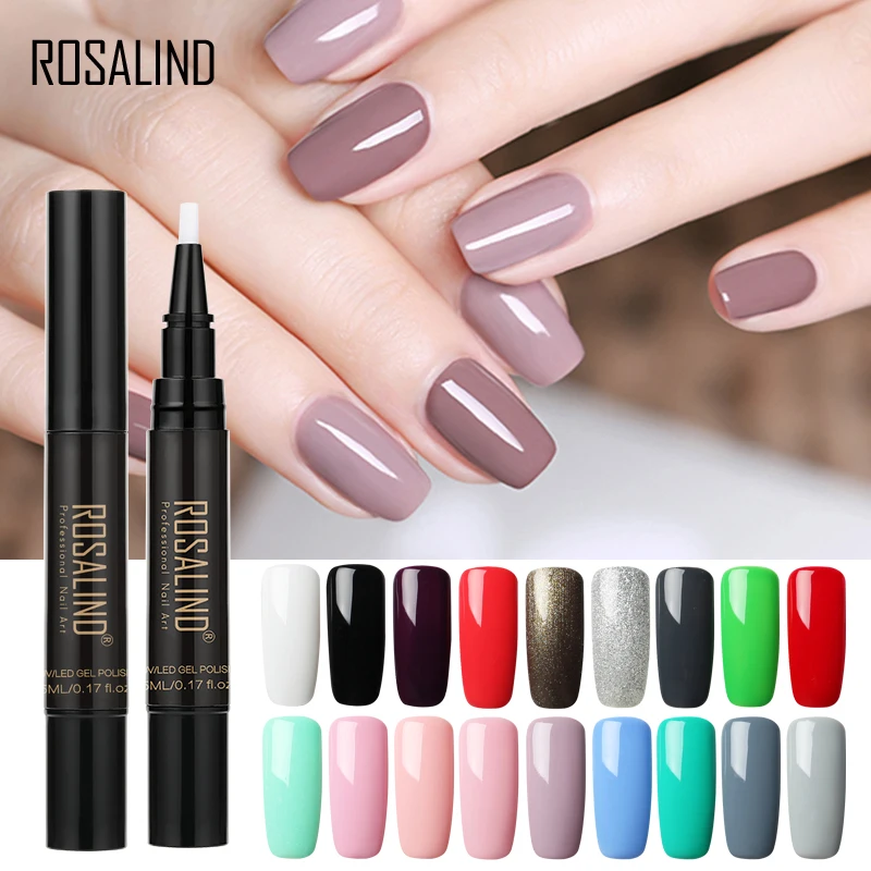 ROSALIND 5ml Pure Colors Gel Nail Polish Pen Nail Pencil Semi-perment UV Varnish Hybrid Top Base Coat Convenient operation