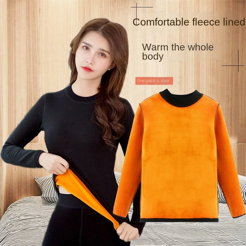 Winter thermal underwear ladies plus velvet thick tight-fitting long-sleeved body sculpting one-piece thermal top