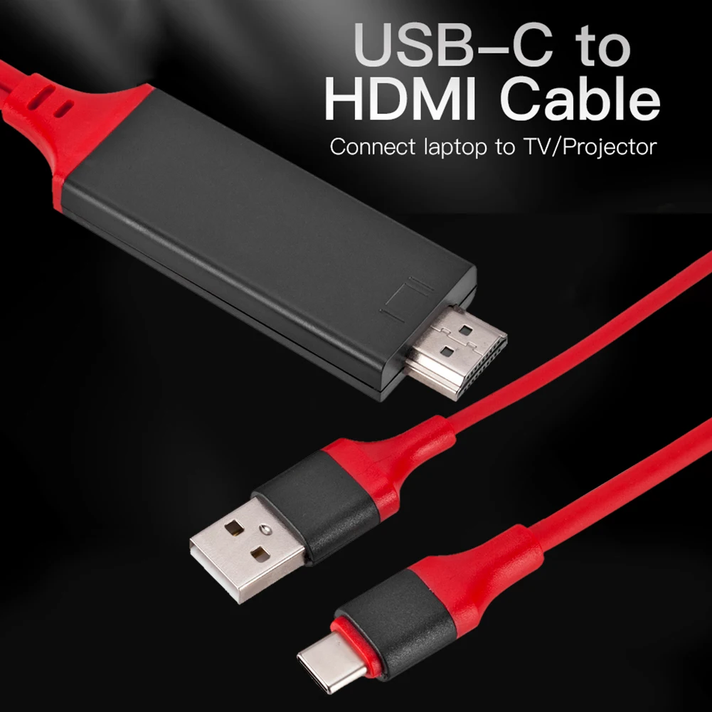 

USB 3.1 to HDMI-compatible Converter 2m Cable Type C USB Power Supply 4K Video Adapter Cord for Outdoor Mobile Phone