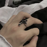 new vintage black big cross open ring for women party jewelry men trendy gothic metal color finger ring new year gifts wholesale