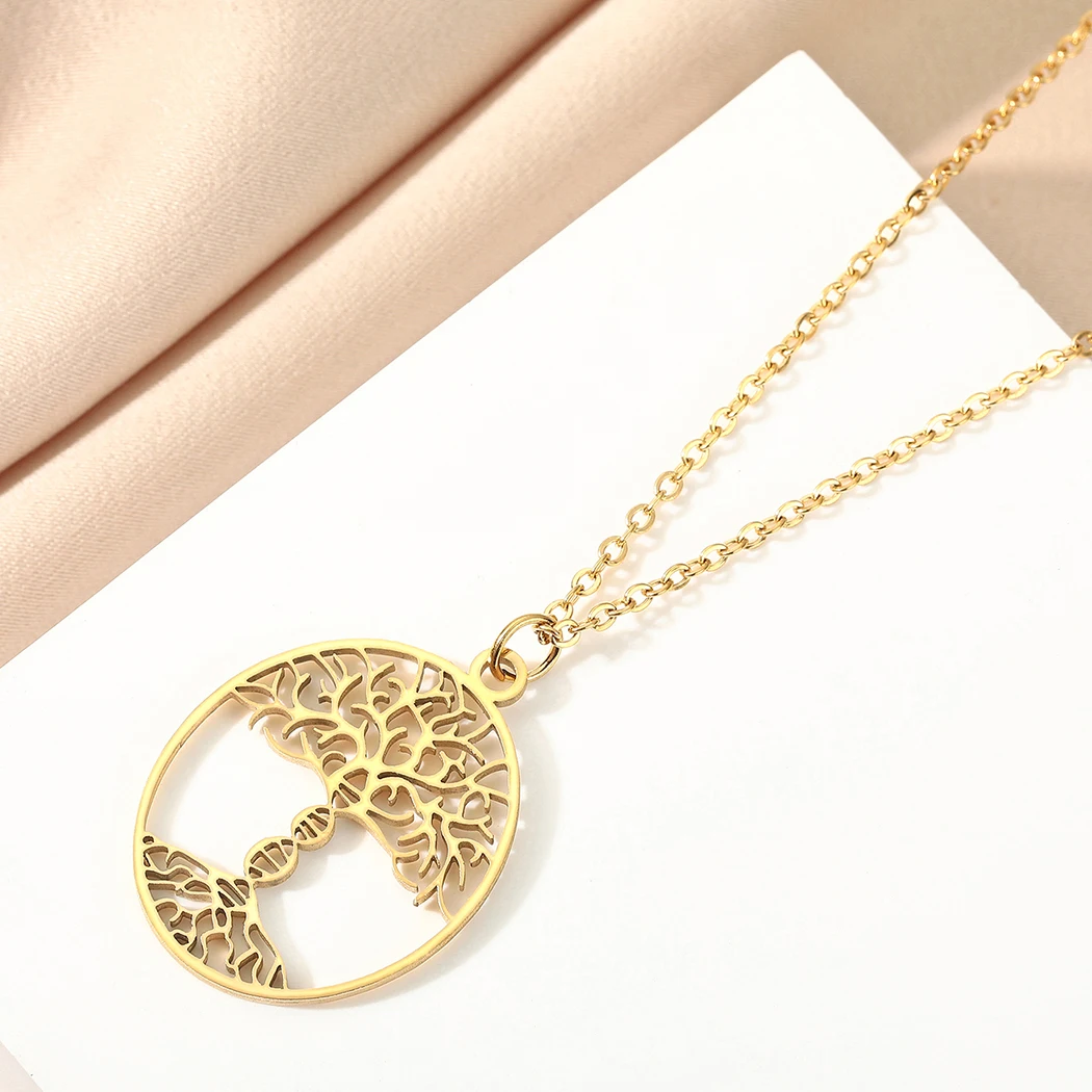 

Hollow Tree of Life with a DNA Trunk Pendant Necklace for Women Girls Stainless Steel Genealogy Charm Neck Chain Jewelry Gift