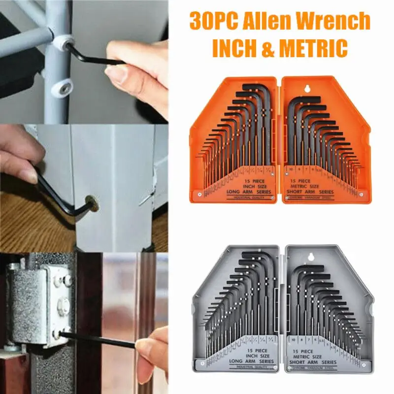 

Household Tools 30PC Allen Wrench Hex Key Tool Set Long Short Arm Set L-type Wrench Hand Tool Kit With Case Drop Shipping