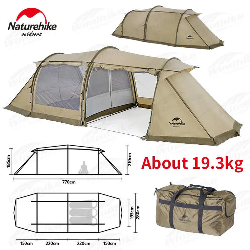 

Naturehike Portable 210T Tunnel Camping Tent 4-6 Persons 2.8m Wide Large Space Windproof Family Hiking Tent With Snow Skirt