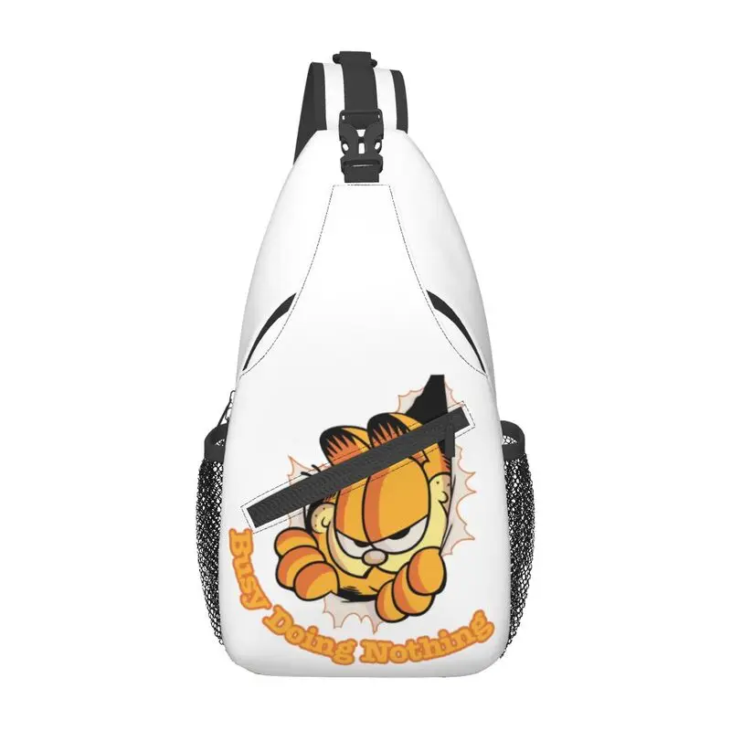 Busy Doing Nothing Garfields Sling Crossbody Backpack Men Custom Funny Cat Chest Shoulder Bag for Travel Hiking Daypack