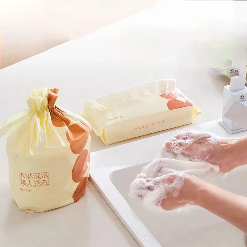 

50pcs/roll Lazy man's rag Self provided detergent Non-stick Oil Disposable Wash Towel Dishcloths Wet and Dry Supplies Kitchen