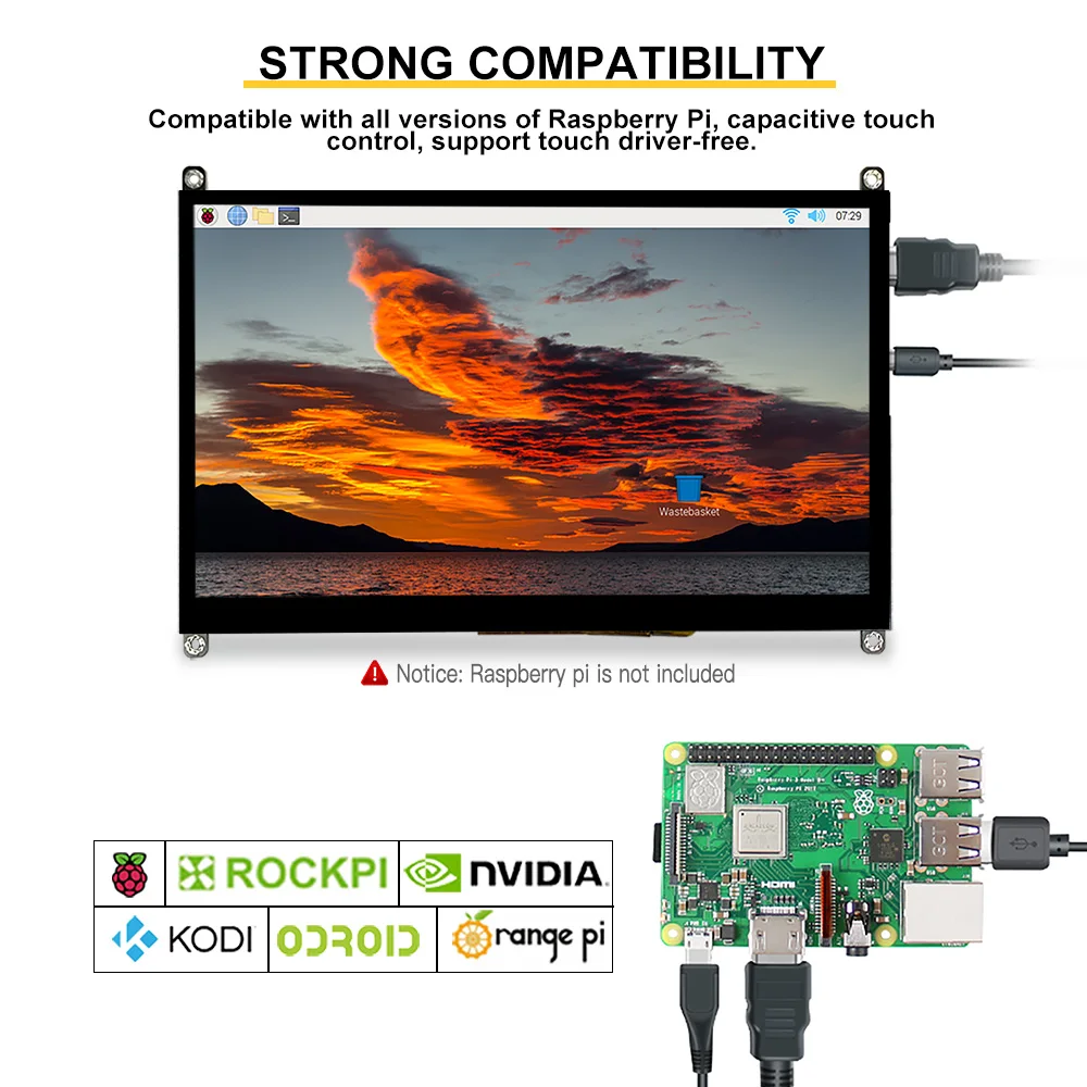 Фото LESOWN DIY Микрокомпьютерный сенсорный монитор 10.1 дюйма 1024x600 с полным углом обзора и встроенными динамиками для Banana Pi Tinkerboard №4