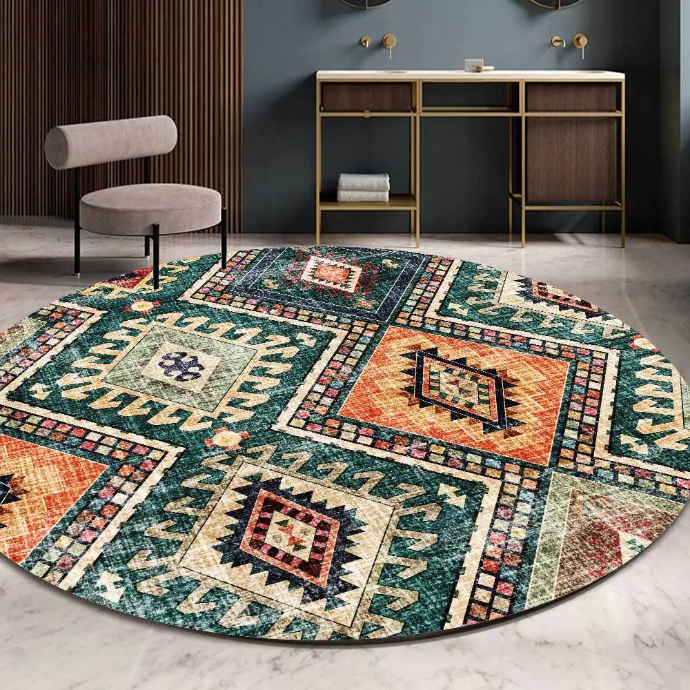 

Retro Boho Round Rugs and Carpets for Living Room Home Decor Persian Geometry Bedroom Rugs Coffee Tables Floor Mats Customize