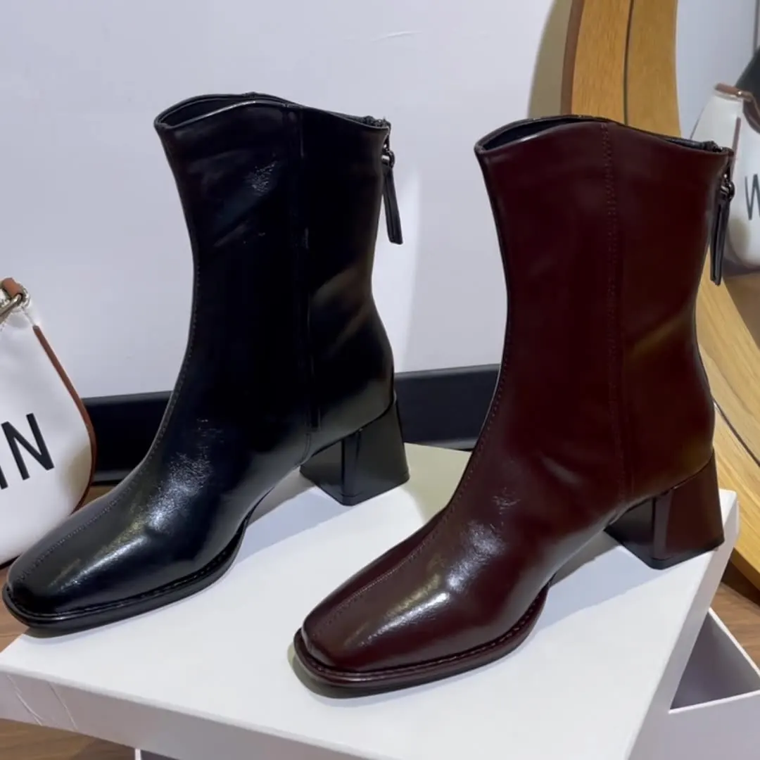 Туфли женские новинка 2024 осенние туфли до середины икры на молнии резиновые