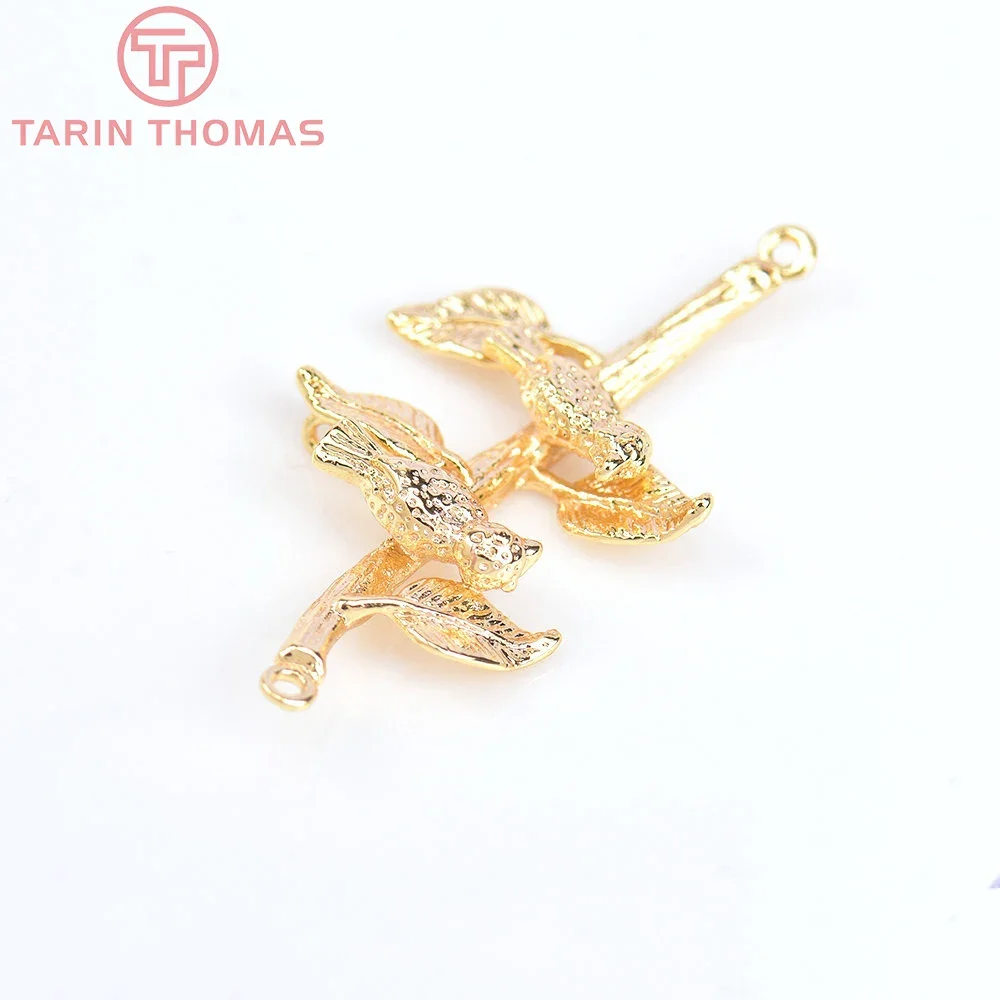 Латунные подвески в виде птиц с двойными отверстиями 24 к 6 шт. 18 х35 мм