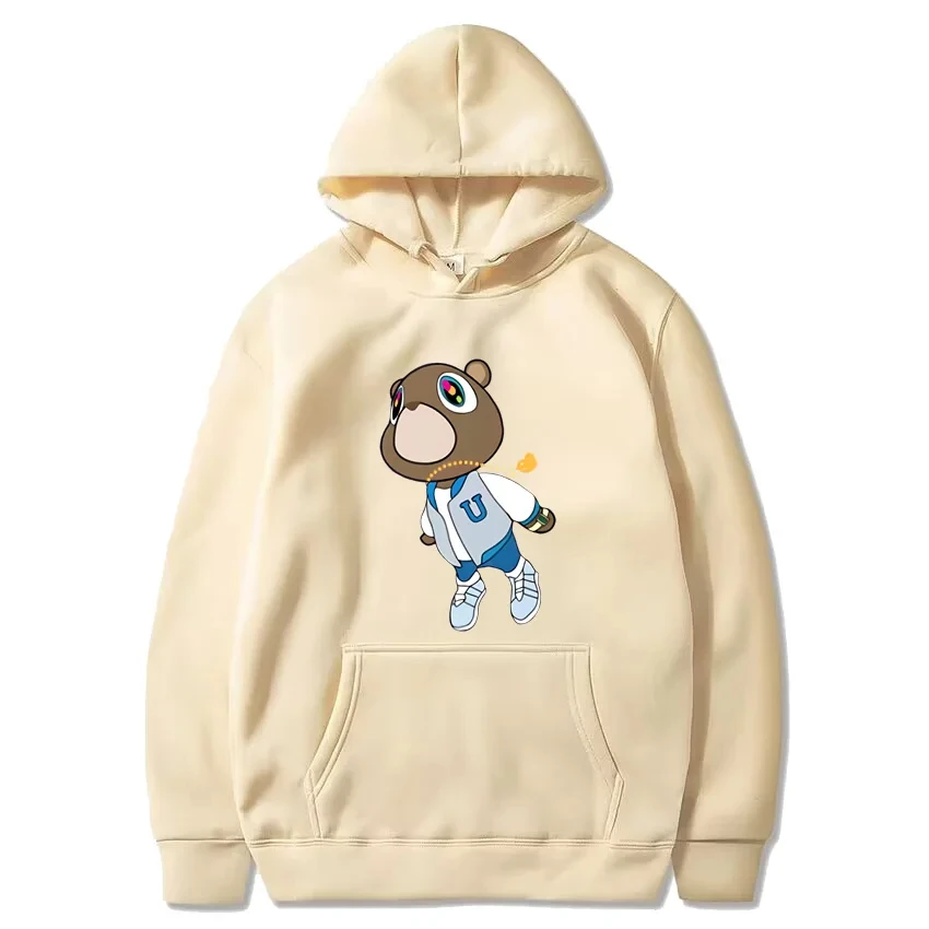 

Men Women Hip Hop Pullover Streetwear oversized Unisex Long sleeve Hooded Sweatshirt Kanye West Graduation Bear vintage Hoodie