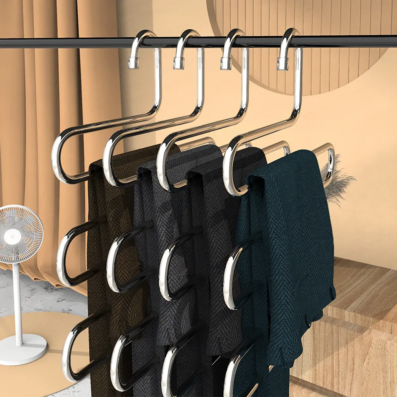 

Multi-functional Pant Steel Storage Rack Organizer Clothes Stainless Hanger Trouser Space Multi-layer Closet Saving