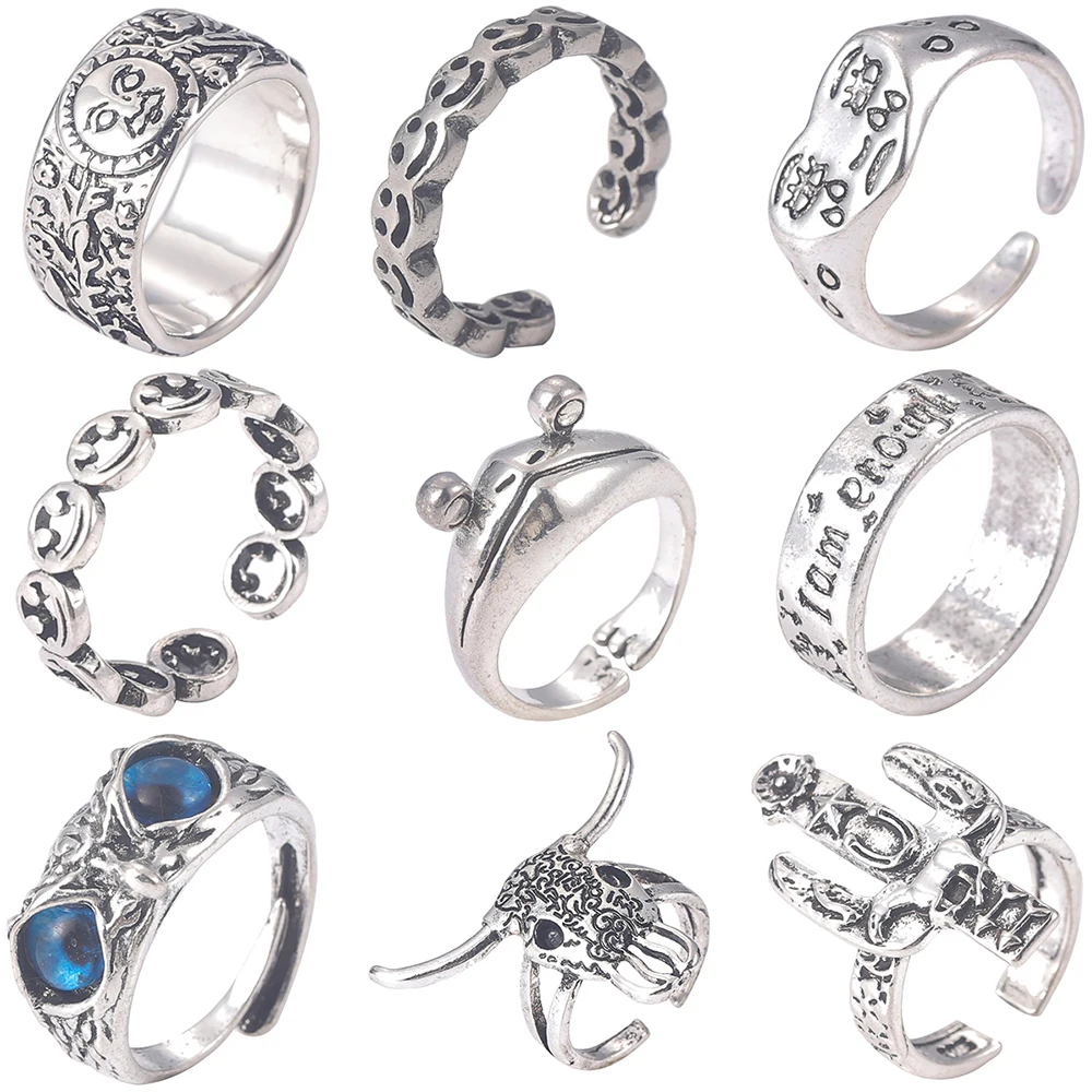 

Hip Hop Punk Men Women Cattle Smile Eye Lettering Frog Tears Claw Alloy Rings For Vintage Metal Party Jewelry Gift Ring