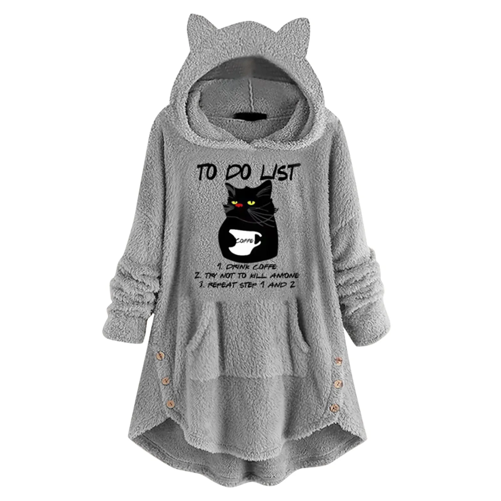 

Womens Snap Front Hoodies Ladies Sweatshirt Long Sleeve Cat Ear Hoodie Fleece Loose Print Button Women Oversized Zip up Hoodie