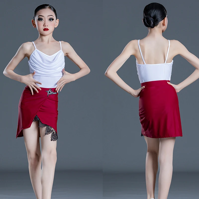 

Latin Dance Practice Clothes For Girls New Professional Latin Training Clothes Sling White Tops Skirts Suit Latin Dress DN12197