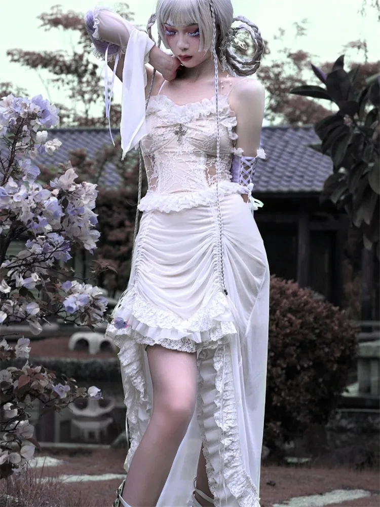 

White Vestido Gothic Drawstring Halloween Dark Lolita Girls Dress Goth Jsk Robe Victorienne Renaissance Victorian Gown Costume