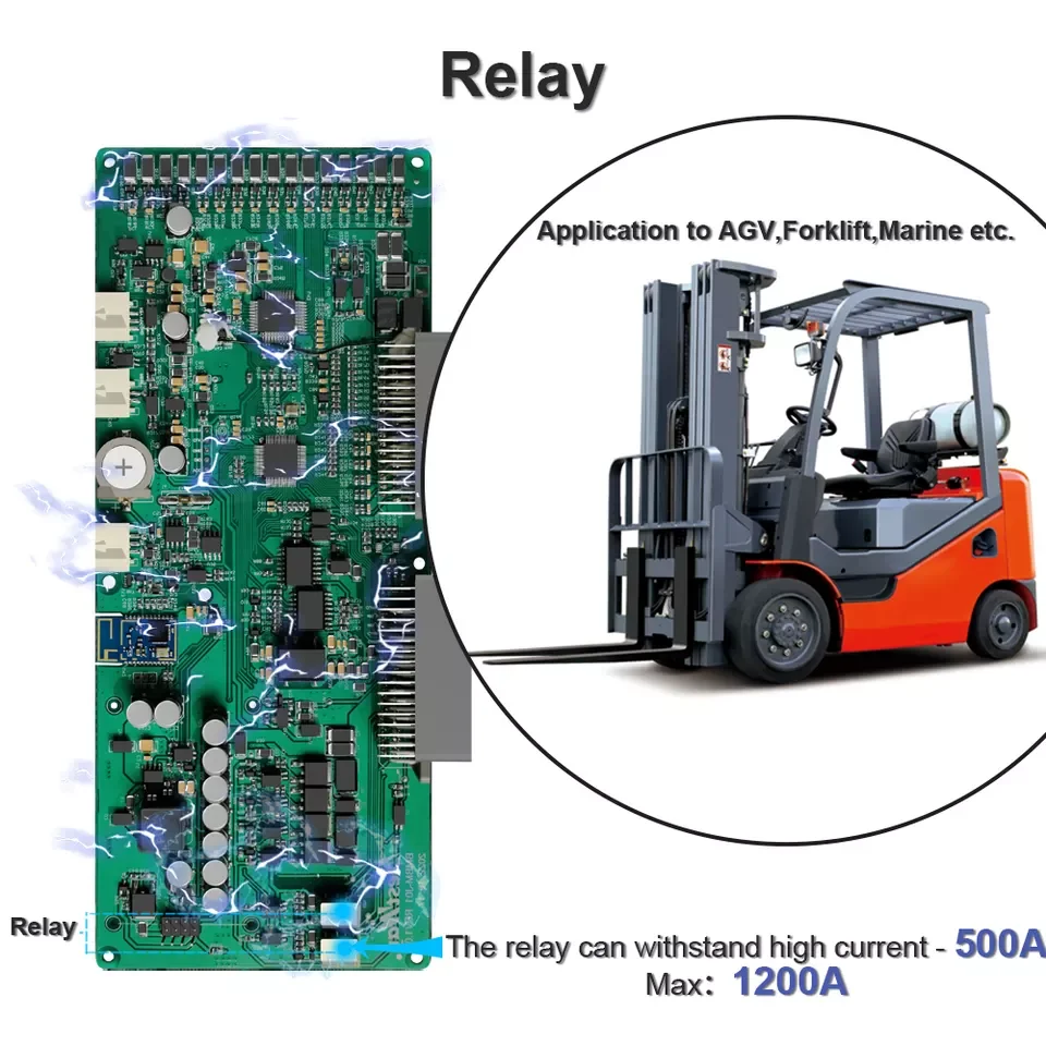 

high current bms lifepo4 3.2v prismatic cells ION NMC 16s 500A relay smart bms for forklift truck starter low speed car golf-car