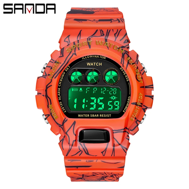 

SANDA спортивные мужские часы Топ бренд Водонепроницаемый Камуфляж цифровой дисплей G шары стиль цифровые часы S Shock Seven Dragons
