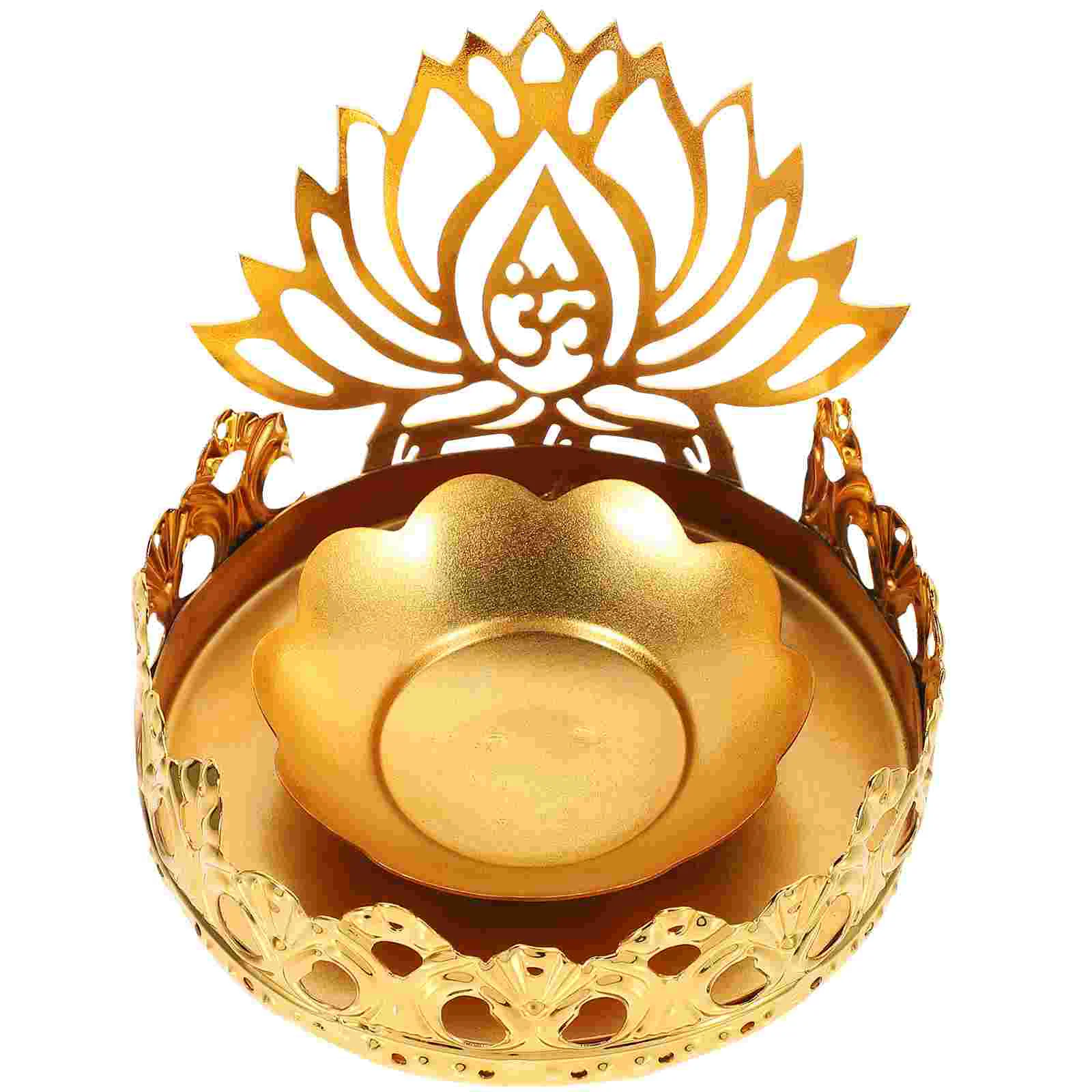 

Lotus Lamp Base Desktop Decor Stand Hollow Tibetan Butter Lamp Metal Holder Tray