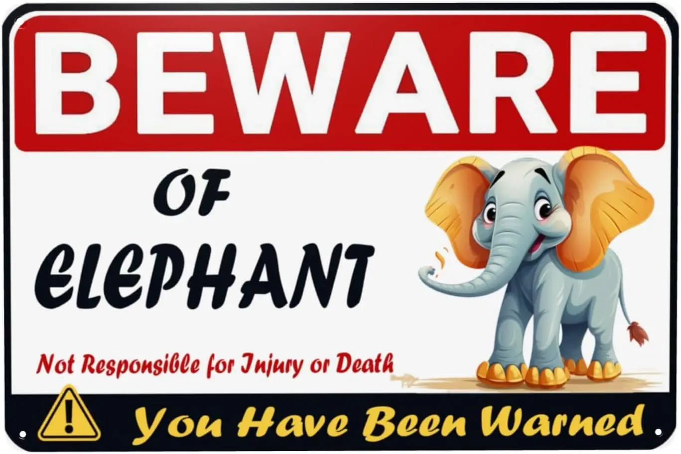 Bewre Of Elephnt Sgn для Decor ccessores Gft for Lover Funny Metl Tn Outdoor ndoor Retro Vntge Wll rt De