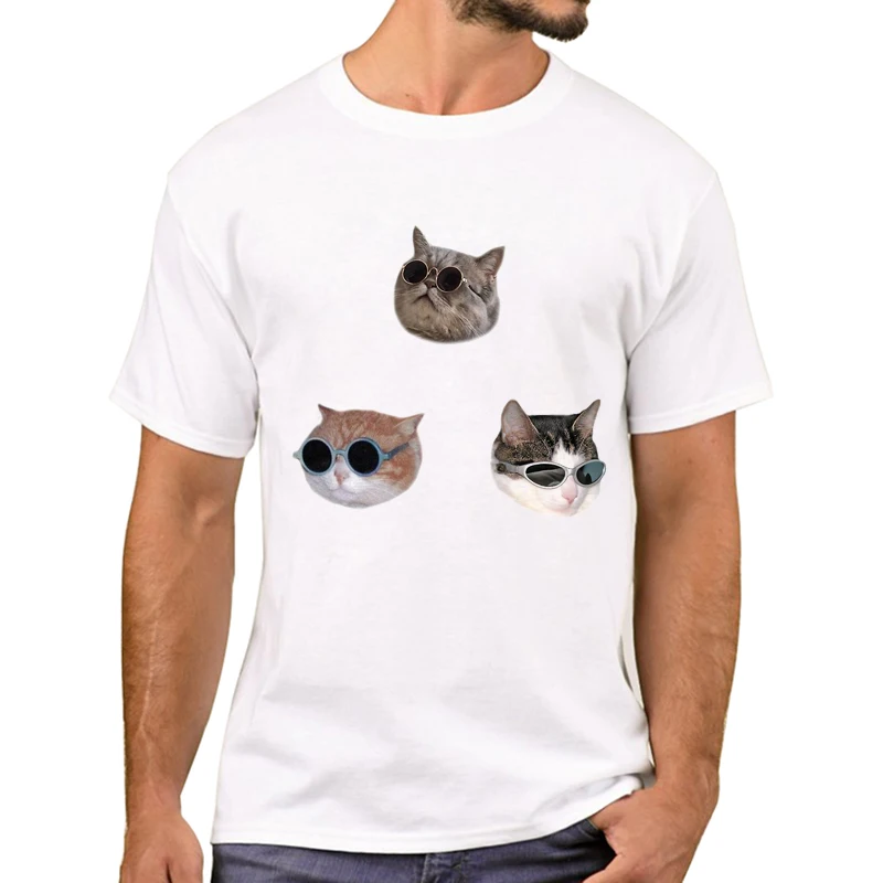 

TEEHUB хипстерская крутая Мужская футболка из 100% хлопка с короткими рукавами, футболка с рисунком кошачьих солнцезащитных очков, забавная фут...
