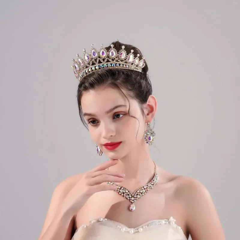 

Headpieces Full Of Dazzling Atmosphere Classical Gold-colour Ladies' Beauty Pageant Wedding Crown Necklace Earrings 4-piece Set