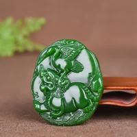 hand carved natural green fairy crane pi xiu jade pendant jewelry necklace spinach green fairy crane pendant jade pendant brand