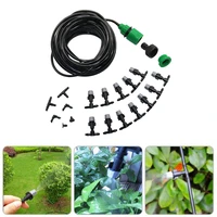 1 sets fog nozzles micro automatic garden irrigation watering kit 10m hose and gray spray head with 47mm tee and connector