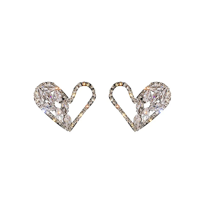 

PTQASP Exquisite Heart Shape Stud Earrings For Women Shining CZ Zircon Hollow Out Design Big Wedding Earring Girl Shiny