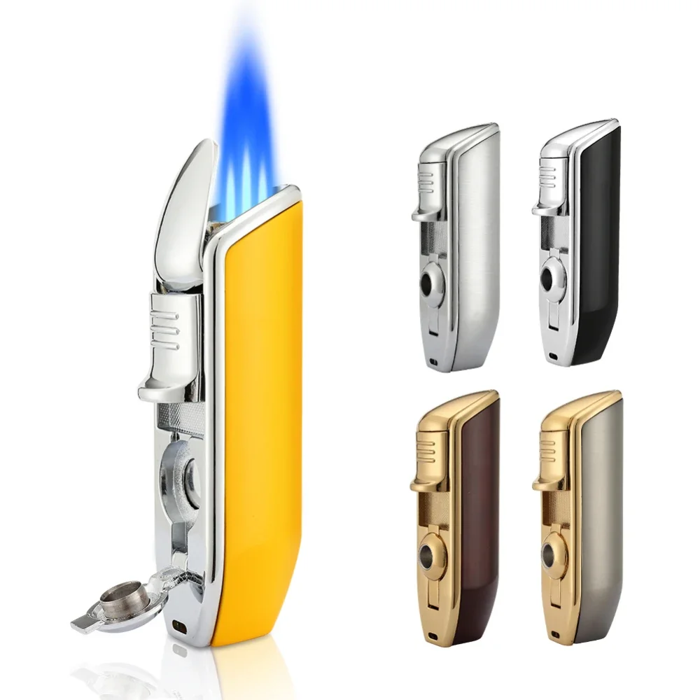 Metal Windproof Mini Pocket Cigar Lighter 3 Jet Blue Flame Torch Cigarette Lighters With Punch for Gift No Box