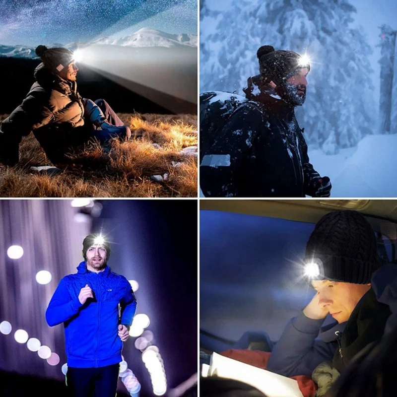 Для ловли снега зимняя теплая Bluetooth-гарловая лампа шапка-бини со светодиодной