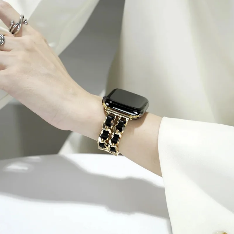 Luxury Metal Leather Strap For Apple Watch Band 49mm 41mm 45mm 44mm 40mm 38/42mm Women steel Bracelet For iWatch Ultra 8 7 SE 6