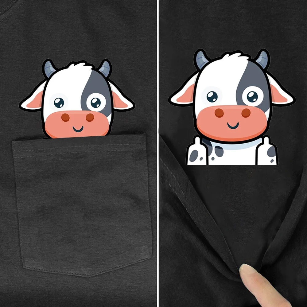 

Хлопковые футболки CLOOCL с животными, забавная Милая корова, средний палец, карман, наклейка, принт, футболка для мужчин и женщин, топы в стиле хип-хоп, летние футболки