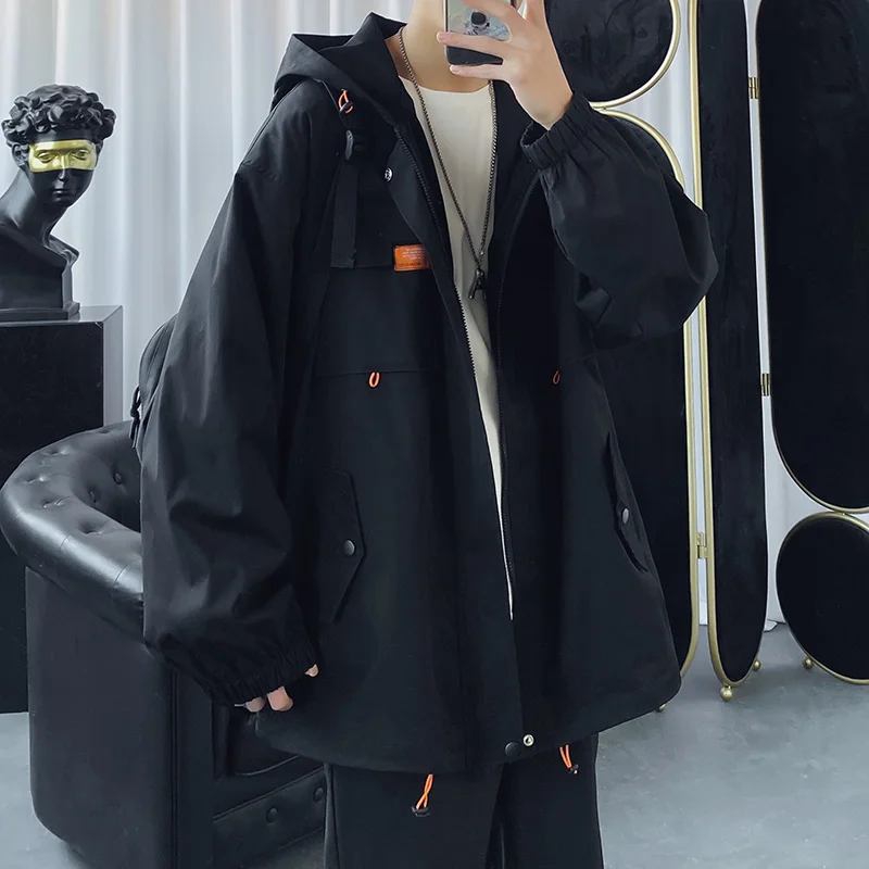 

Wetailor 2022 Autumn Hooded Men's Jacket Oversized Clothing Casual Men's Windbreaker Harajuku Solid Color Men Coats Men's