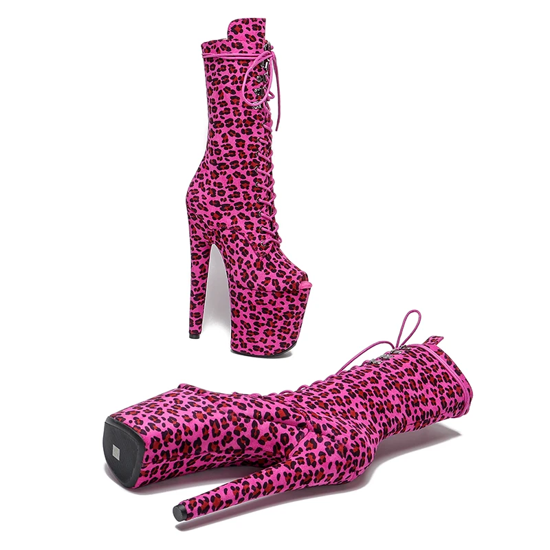 Leecabe  20CM/8inch Leopard Suede upper open toe  Pole dancing shoes High Heel platform Pole Dance boot