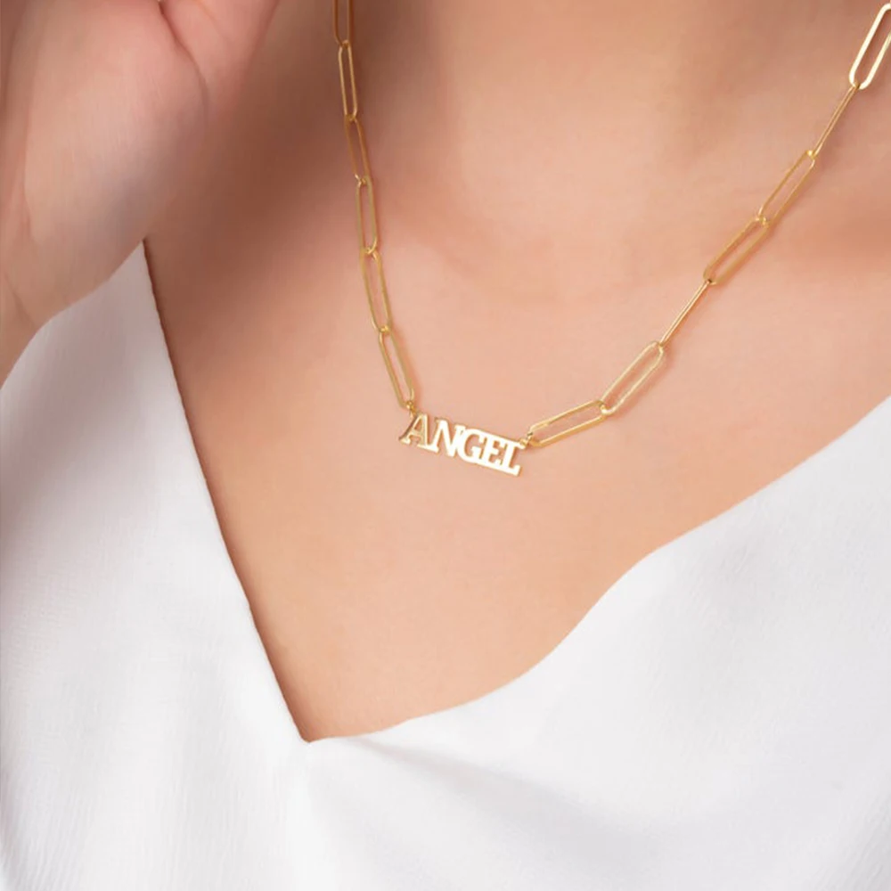 

Personalized Name Necklace Custom Square Chain Pendant Stainless Steel Couple Ladies Jewelry Birthday Gift