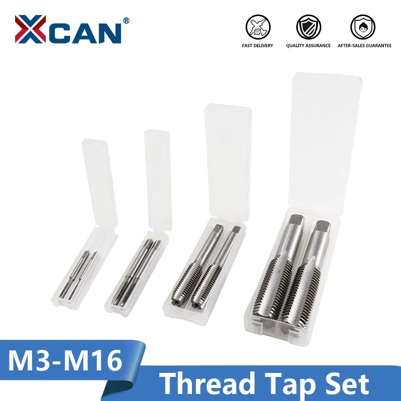 XCAN Thread Tap Set Right Hand Straight Flute Tap M3 M4 M5 M6 M7 M8 M10 M12 M14 M16 Metric 2pcs Threading Tool Screw Tap Drill