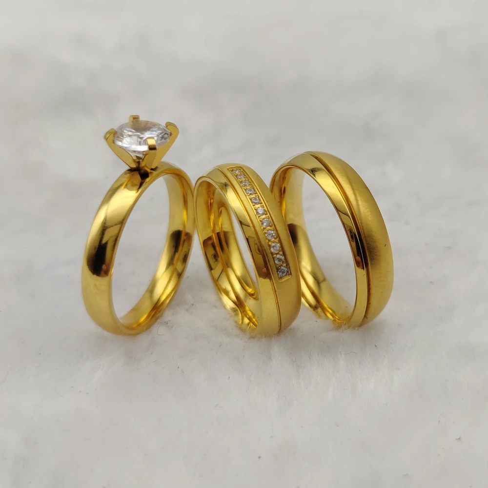 2025 Jewelry Trends Stainless Steel Gold Plated Couple Ring Bridal Sets Ladies Girls Wedding Engagement