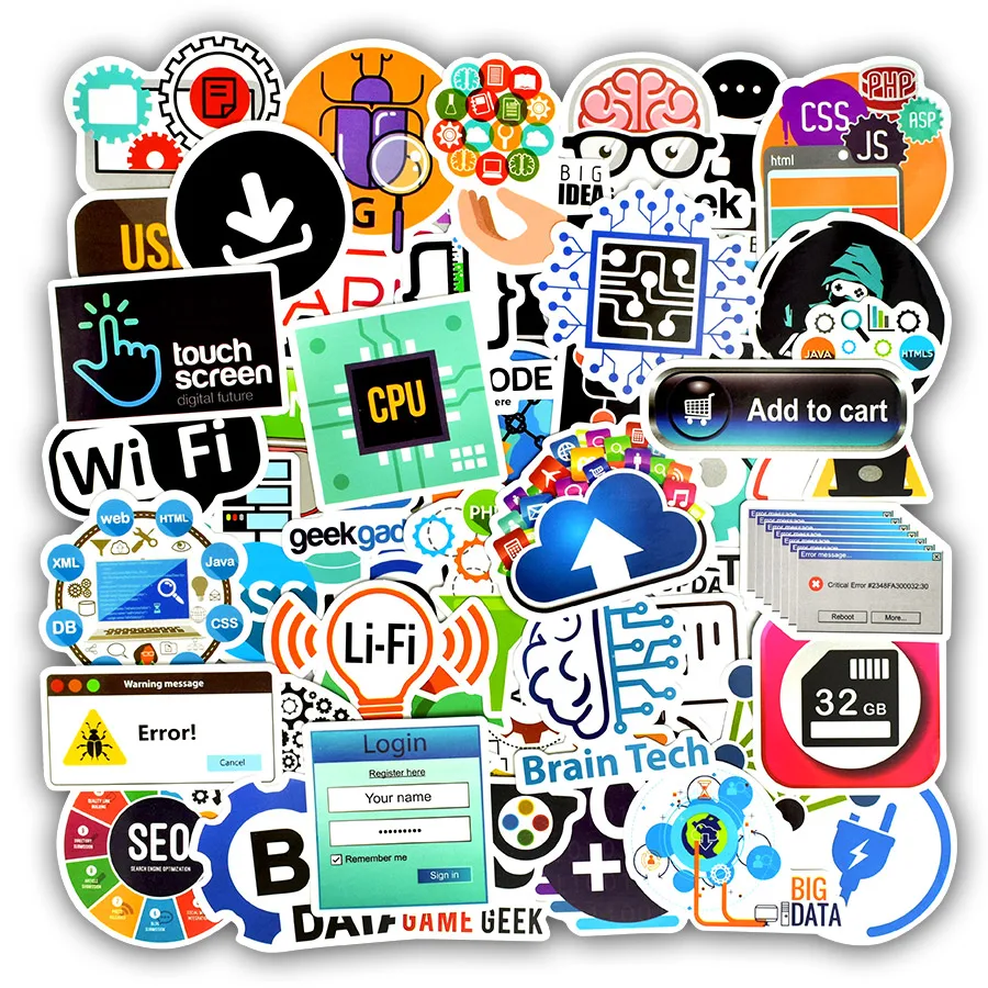 

50 PCS Programming Language Stickers Internet Html Software Waterproof Sticker for Geek Hacker Developer to DIY Laptop Phone Car