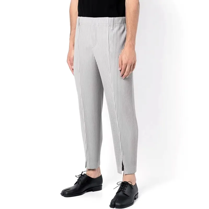 Issey Miyake Homme Plisse A Slit At The Hem Of A Pants Pleated Fabric Pants Loose And Comfortable Men's Fashion Pants
